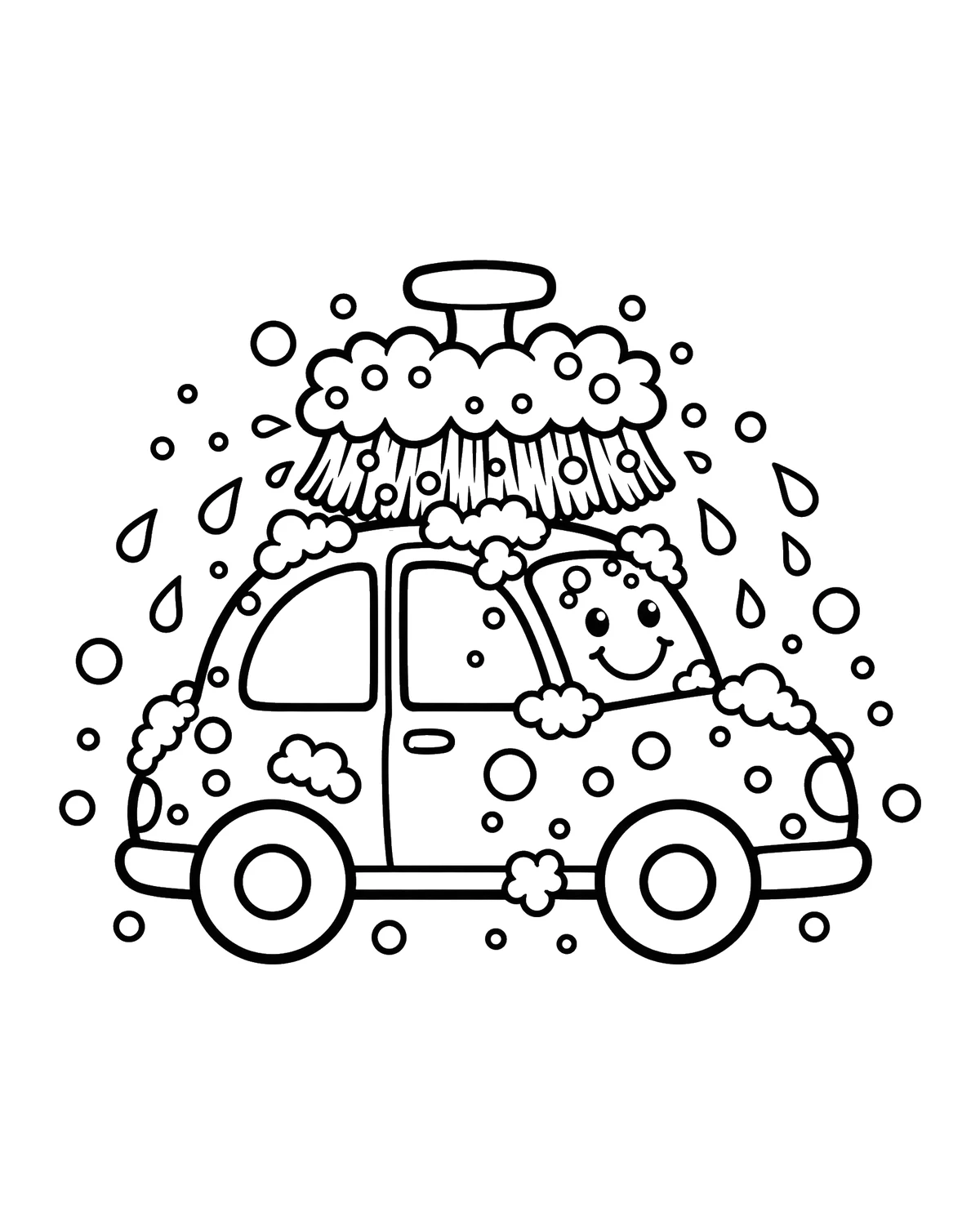 Ausmalbild Auto in der Waschanlage zum Ausdrucken