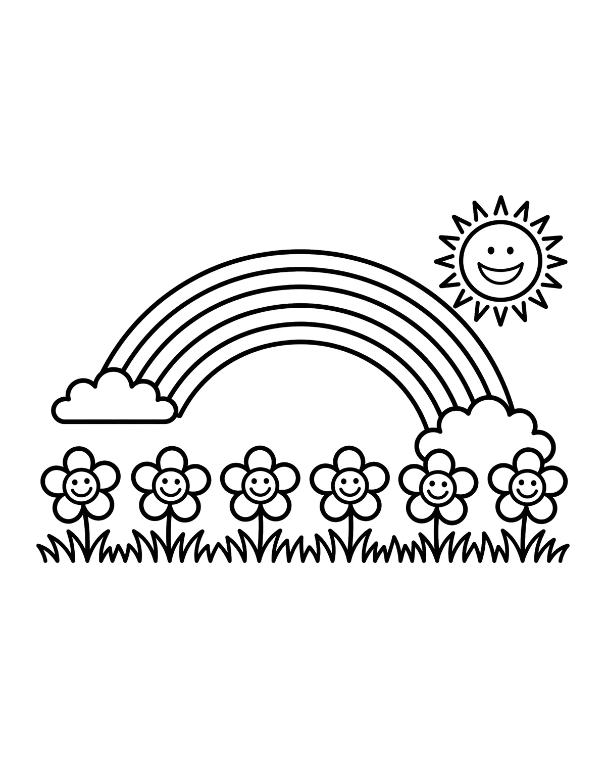 Ausmalbild Blumen mit Regenbogen zum Ausdrucken