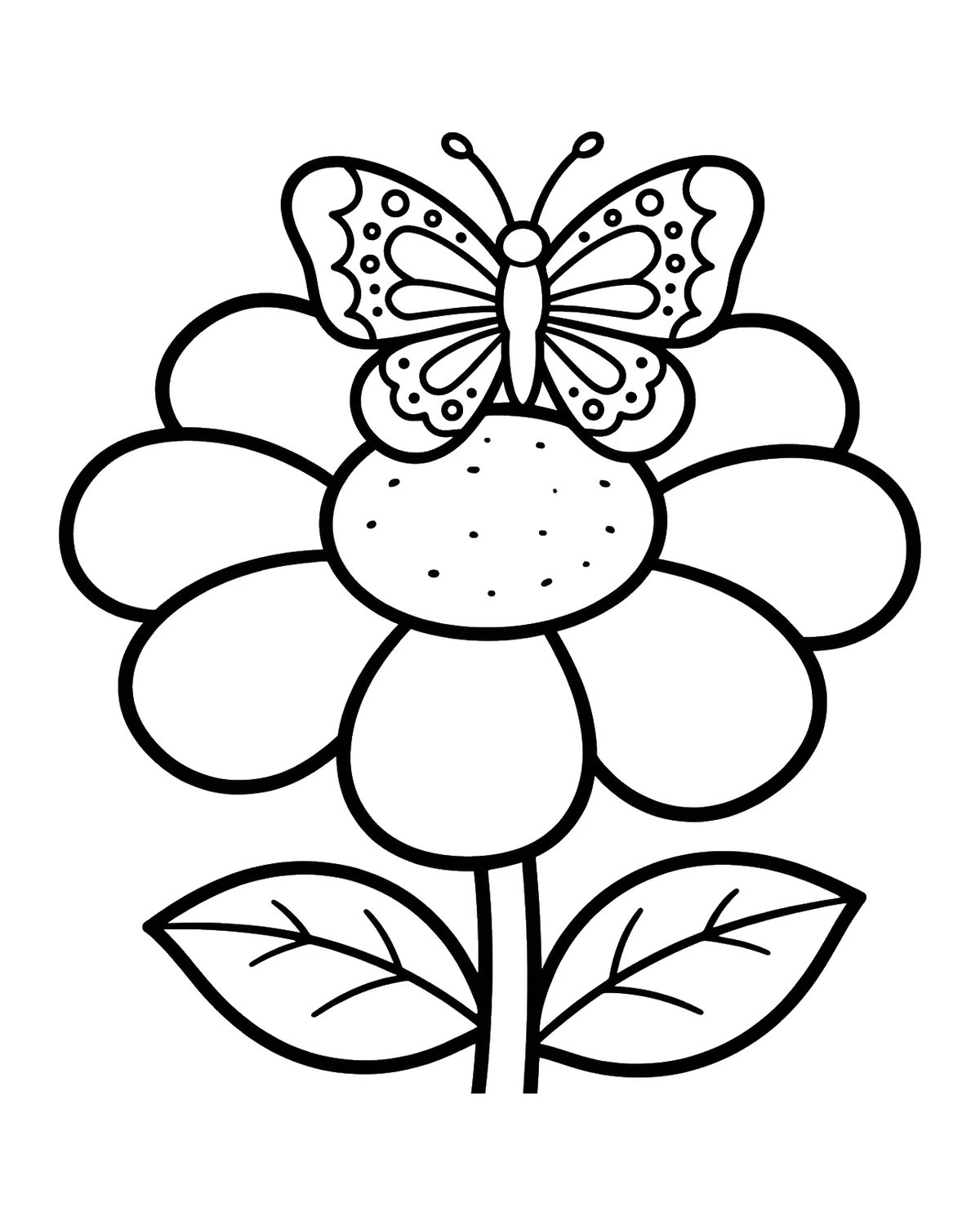 Ausmalbild Blume mit Schmetterling zum Ausdrucken