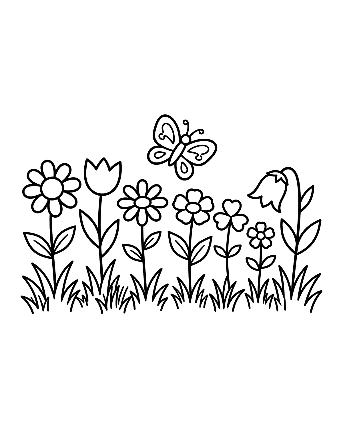 Ausmalbild Blumenwiese zum Ausdrucken