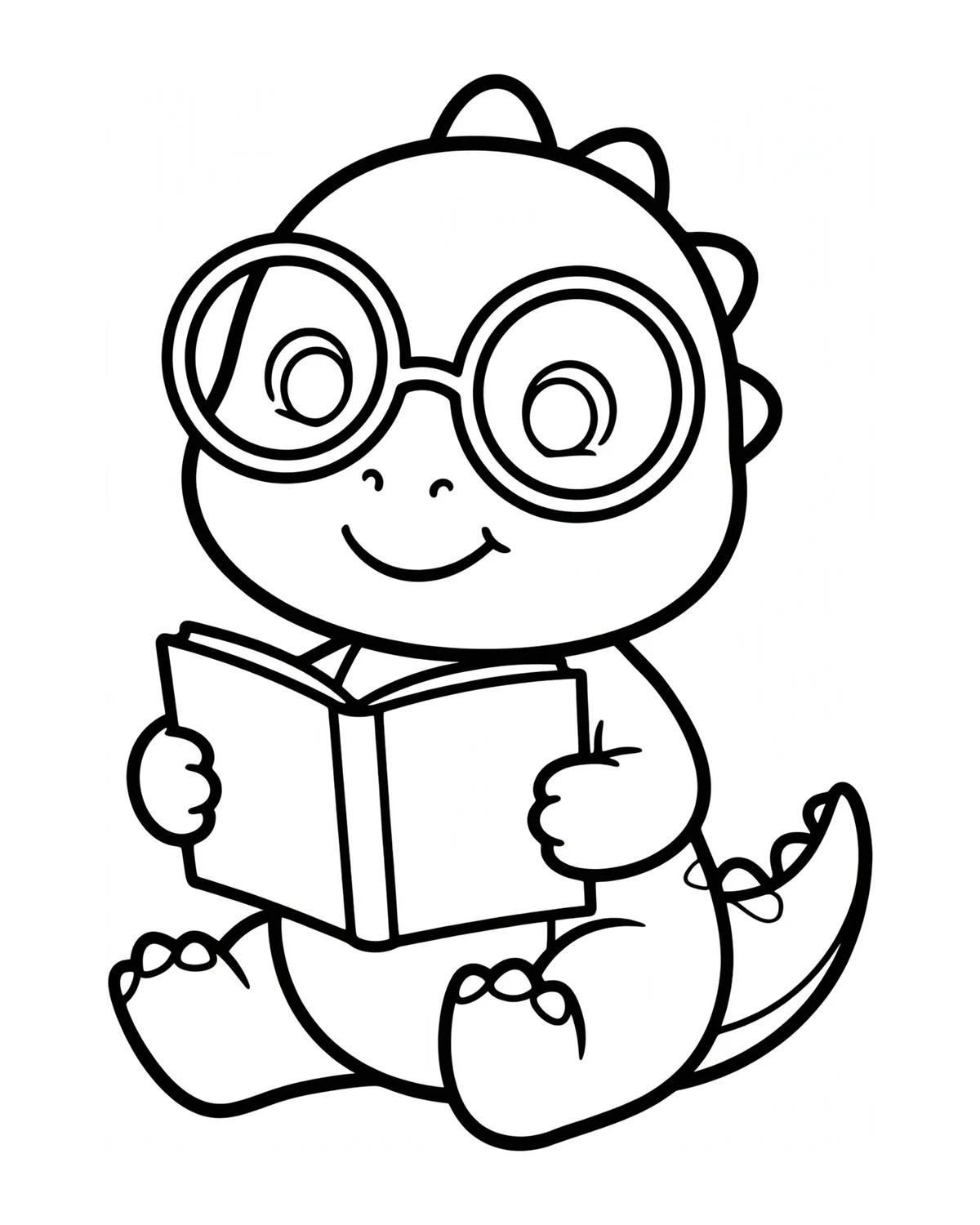 Ausmalbild Dino mit Buch zum Ausdrucken