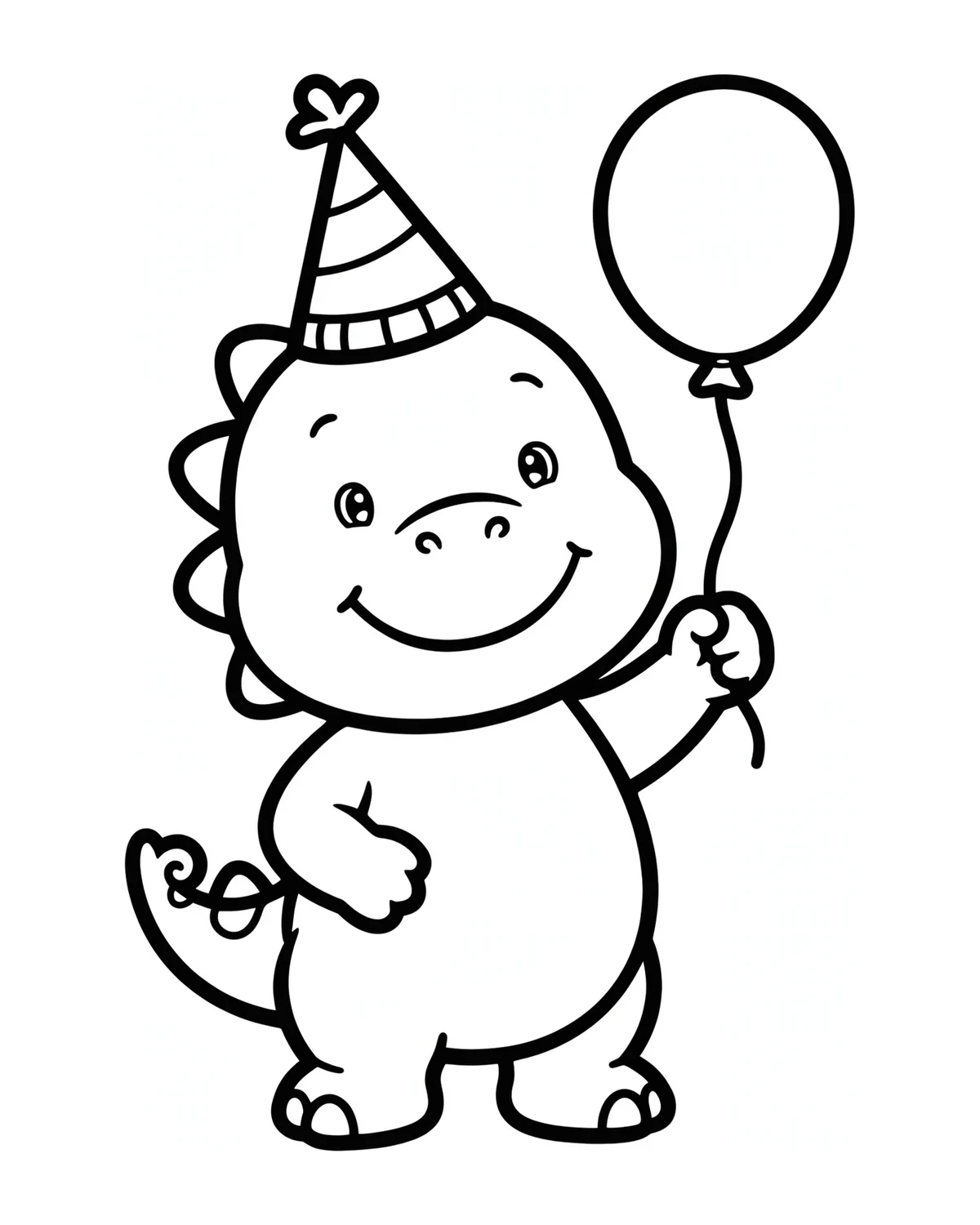 Ausmalbild Dino mit Partyhut zum Ausdrucken