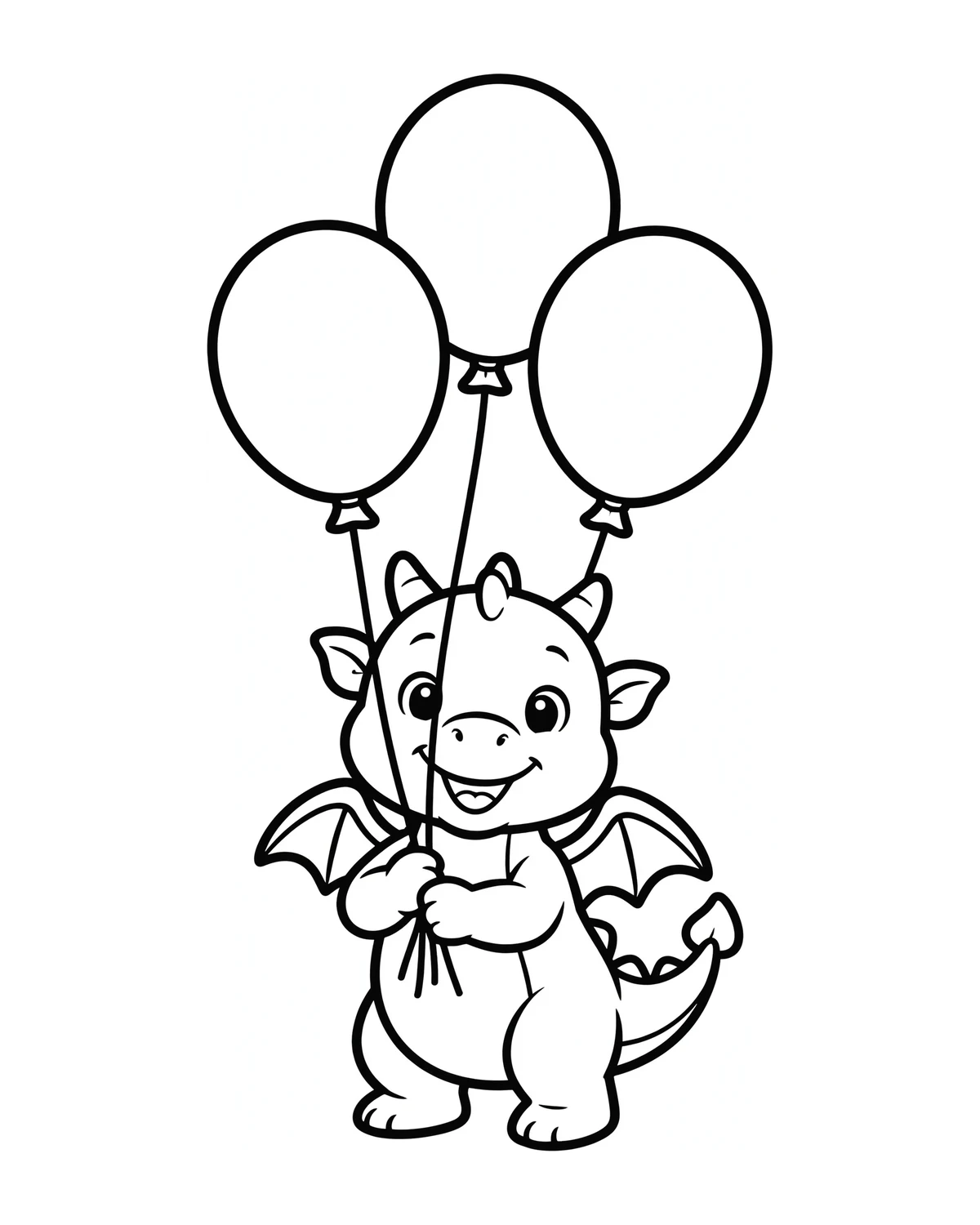Ausmalbild Drache mit Luftballons zum Ausdrucken