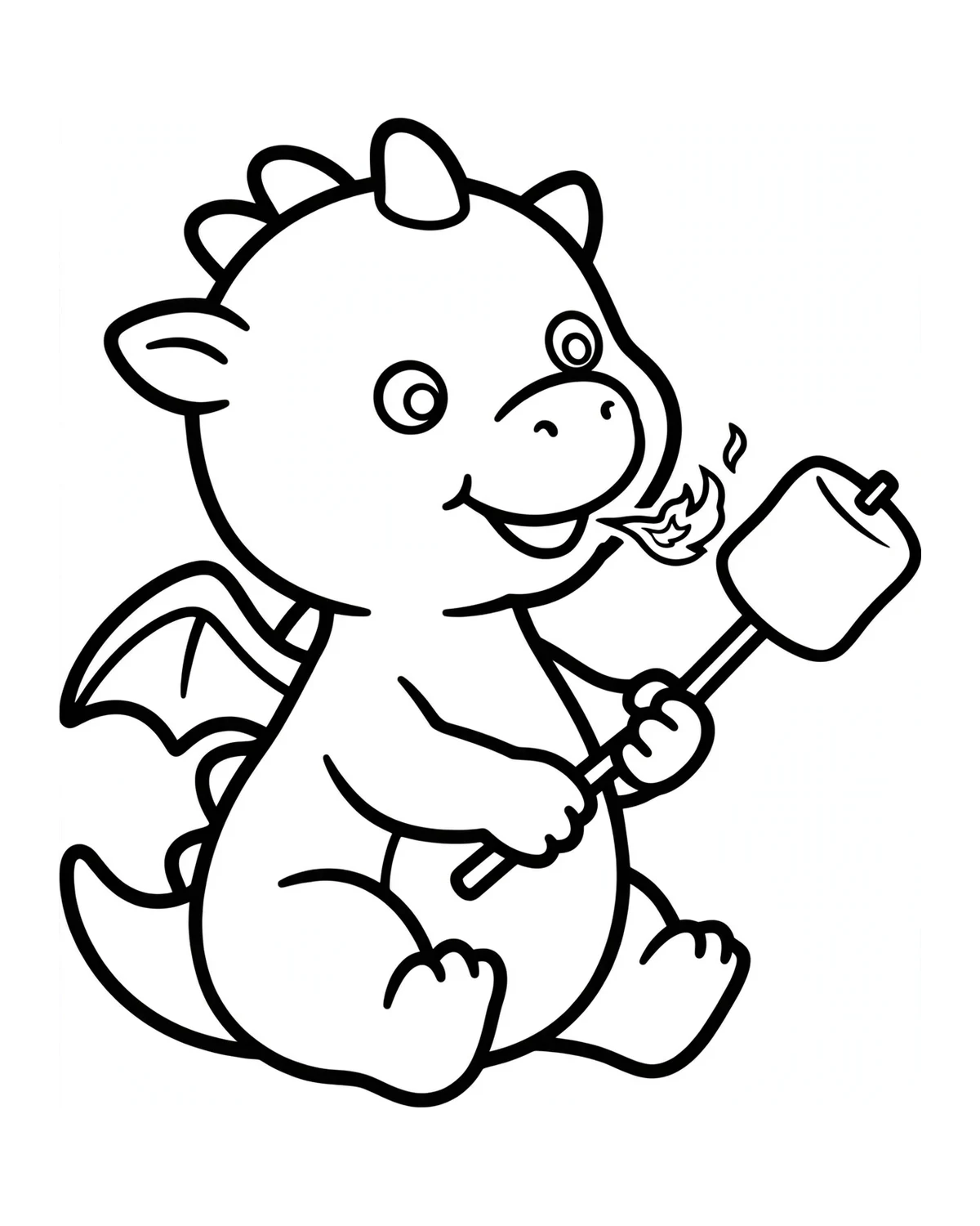 Ausmalbild Drache mit Flamme zum Ausdrucken