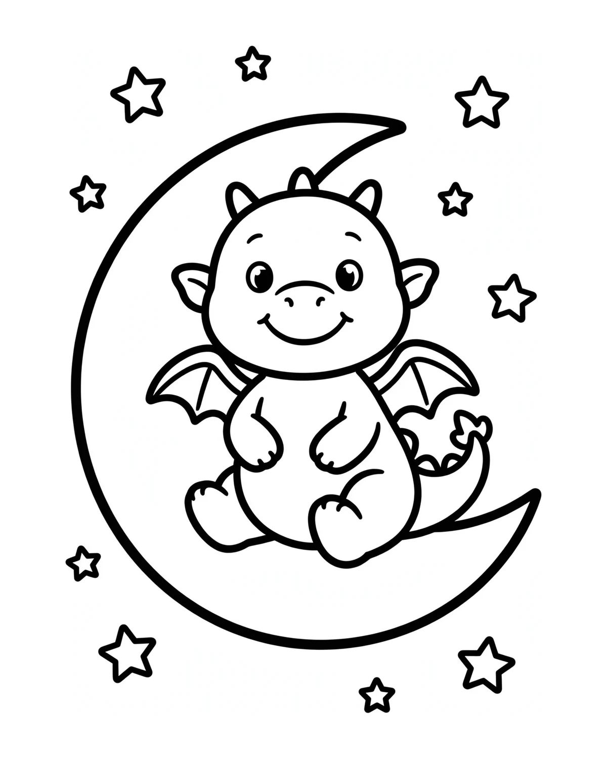 Ausmalbild Drache auf dem Mond zum Ausdrucken
