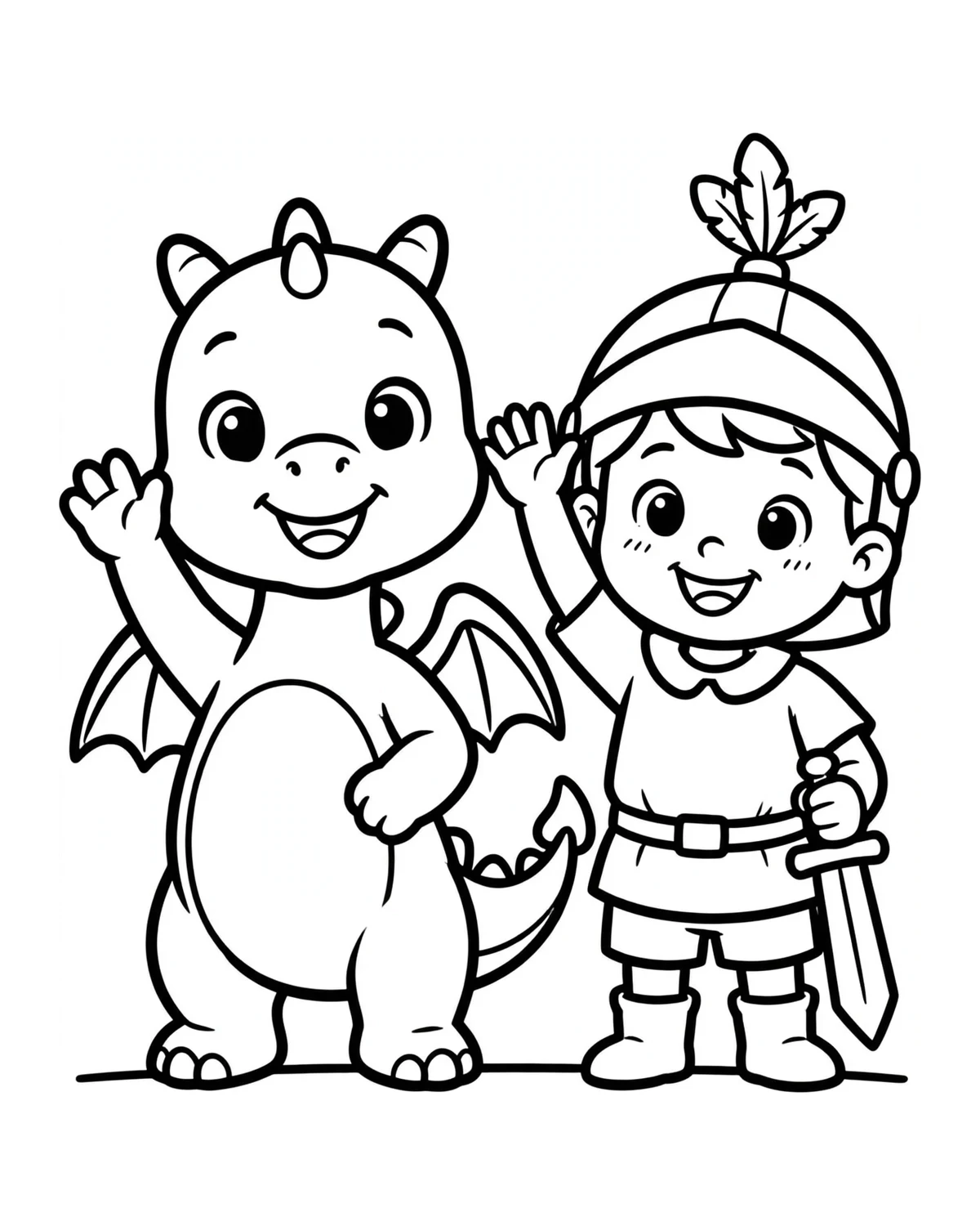 Ausmalbild Drache und Ritter zum Ausdrucken