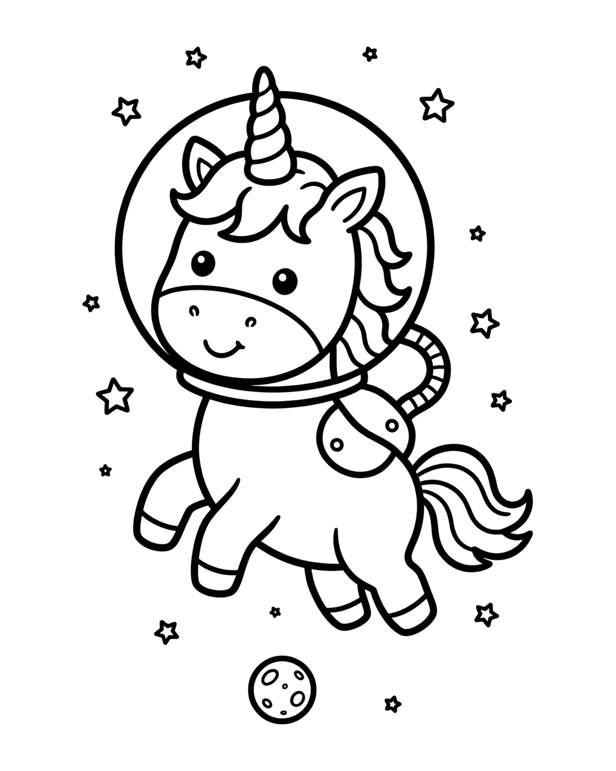 Ausmalbild Einhorn als Astronaut zum Ausdrucken
