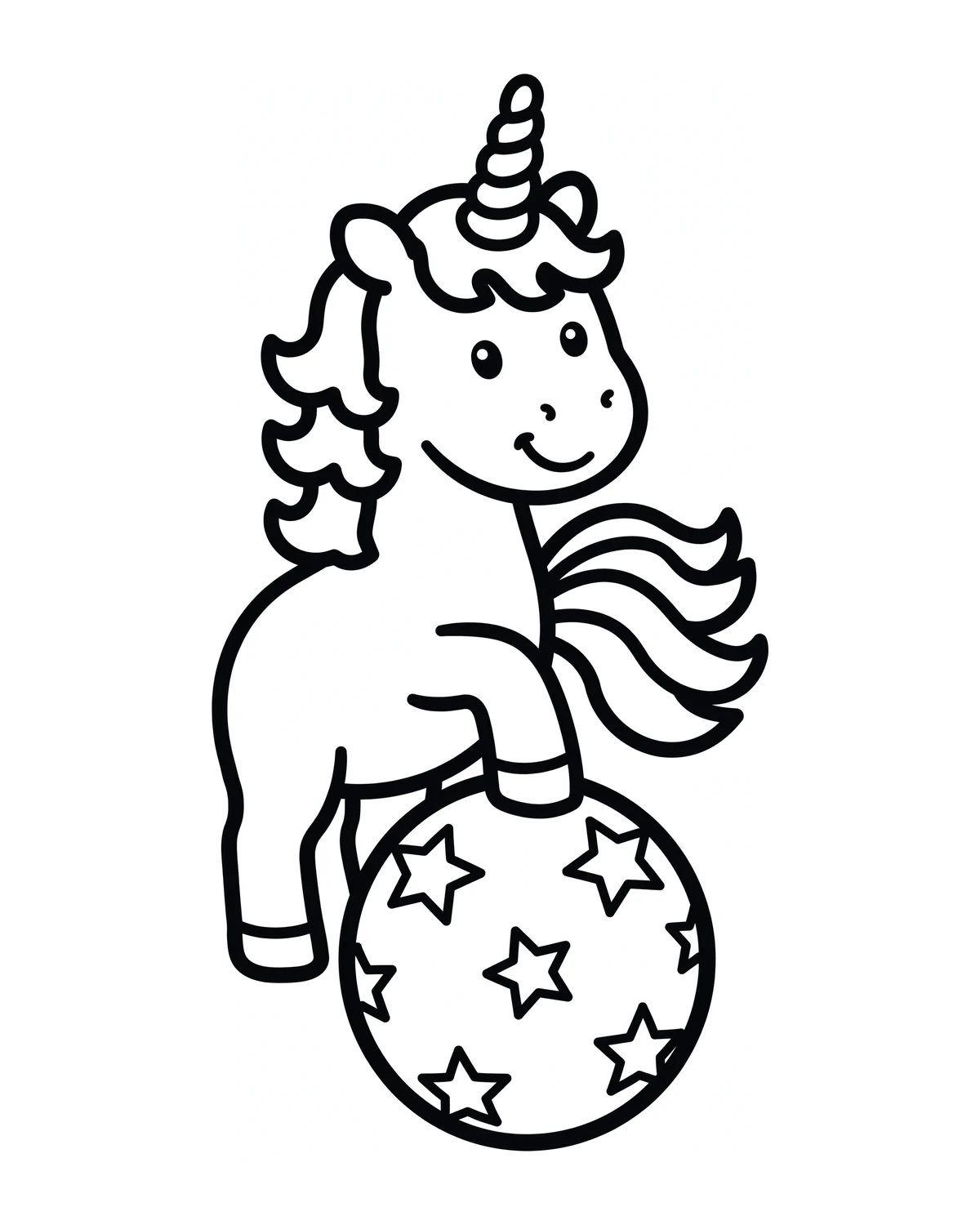 Ausmalbild Einhorn mit Ball zum Ausdrucken