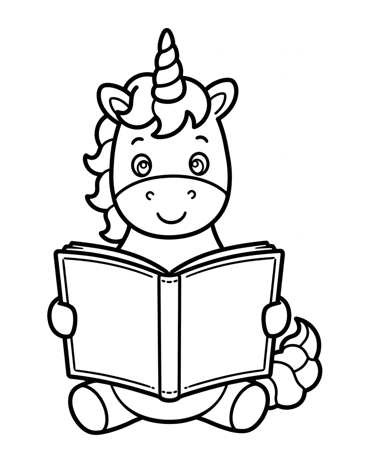 Ausmalbild Einhorn mit Buch zum Ausdrucken