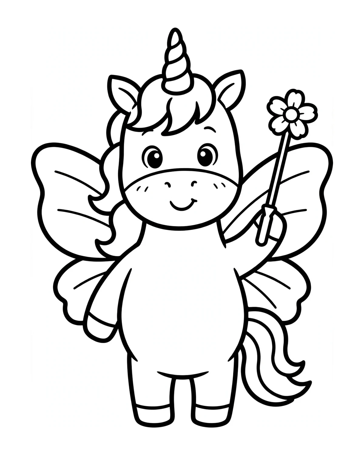 Ausmalbild Einhorn als Fee zum Ausdrucken