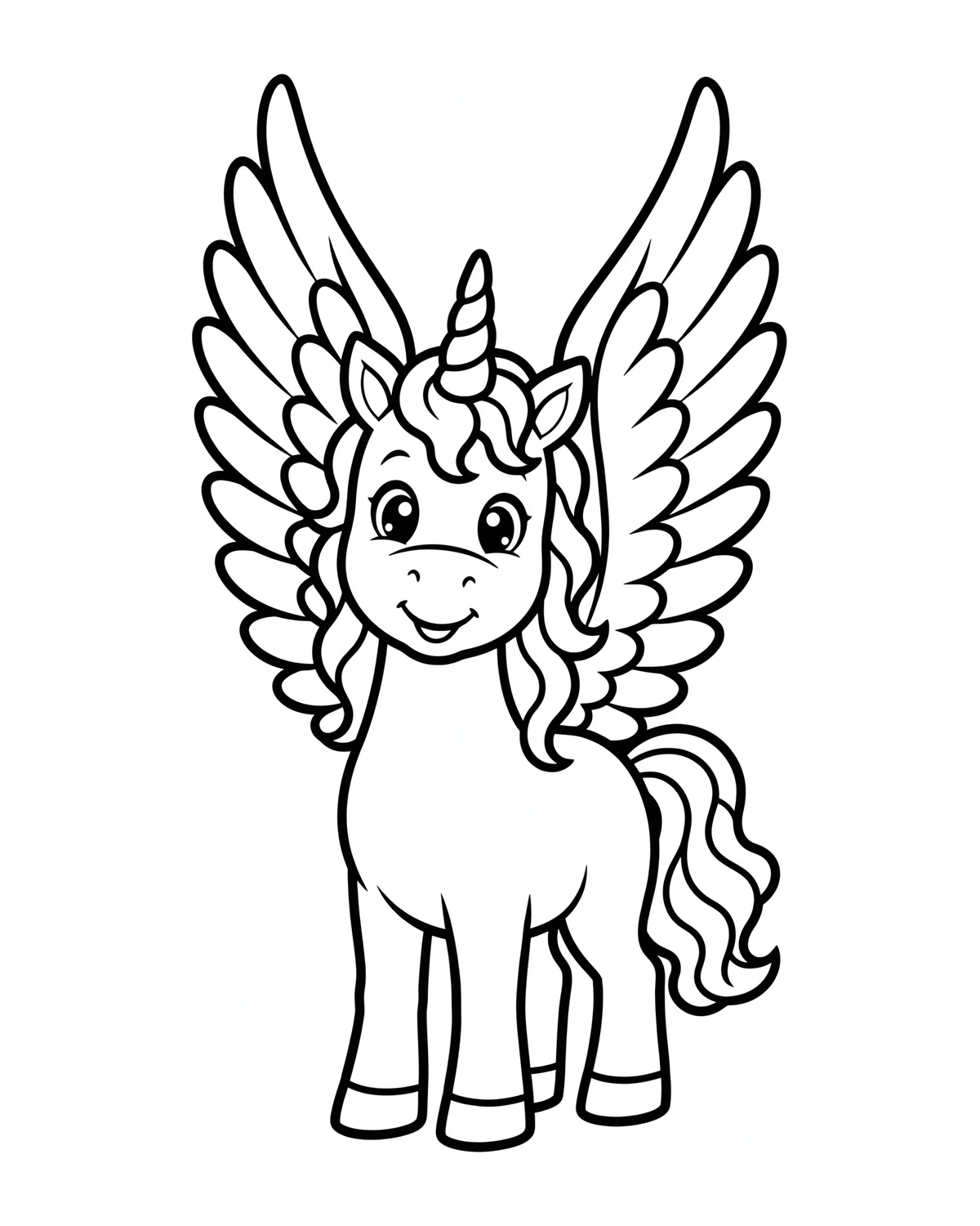 Ausmalbild Einhorn mit Flügeln zum Ausdrucken