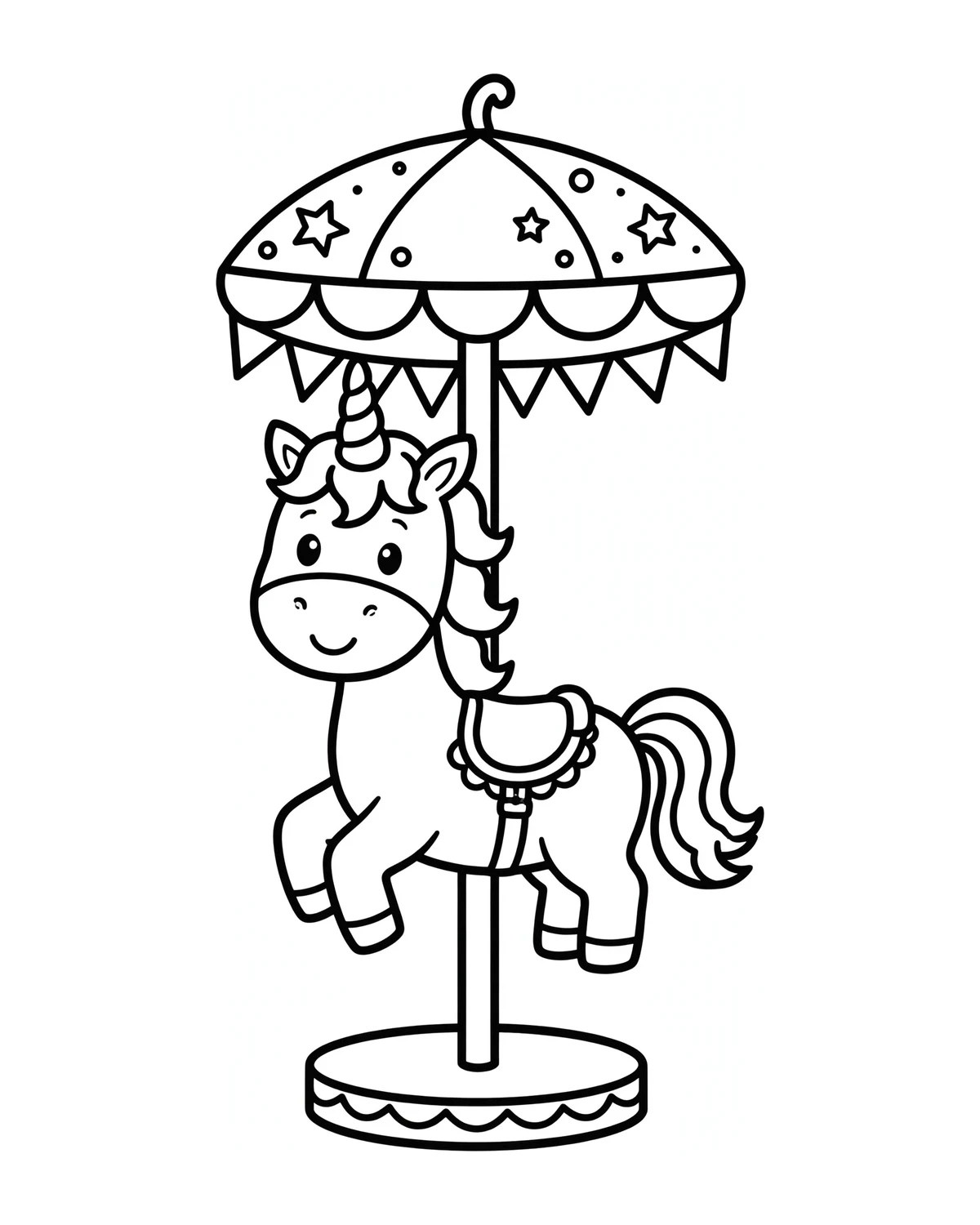 Ausmalbild Karussell-Einhorn zum Ausdrucken