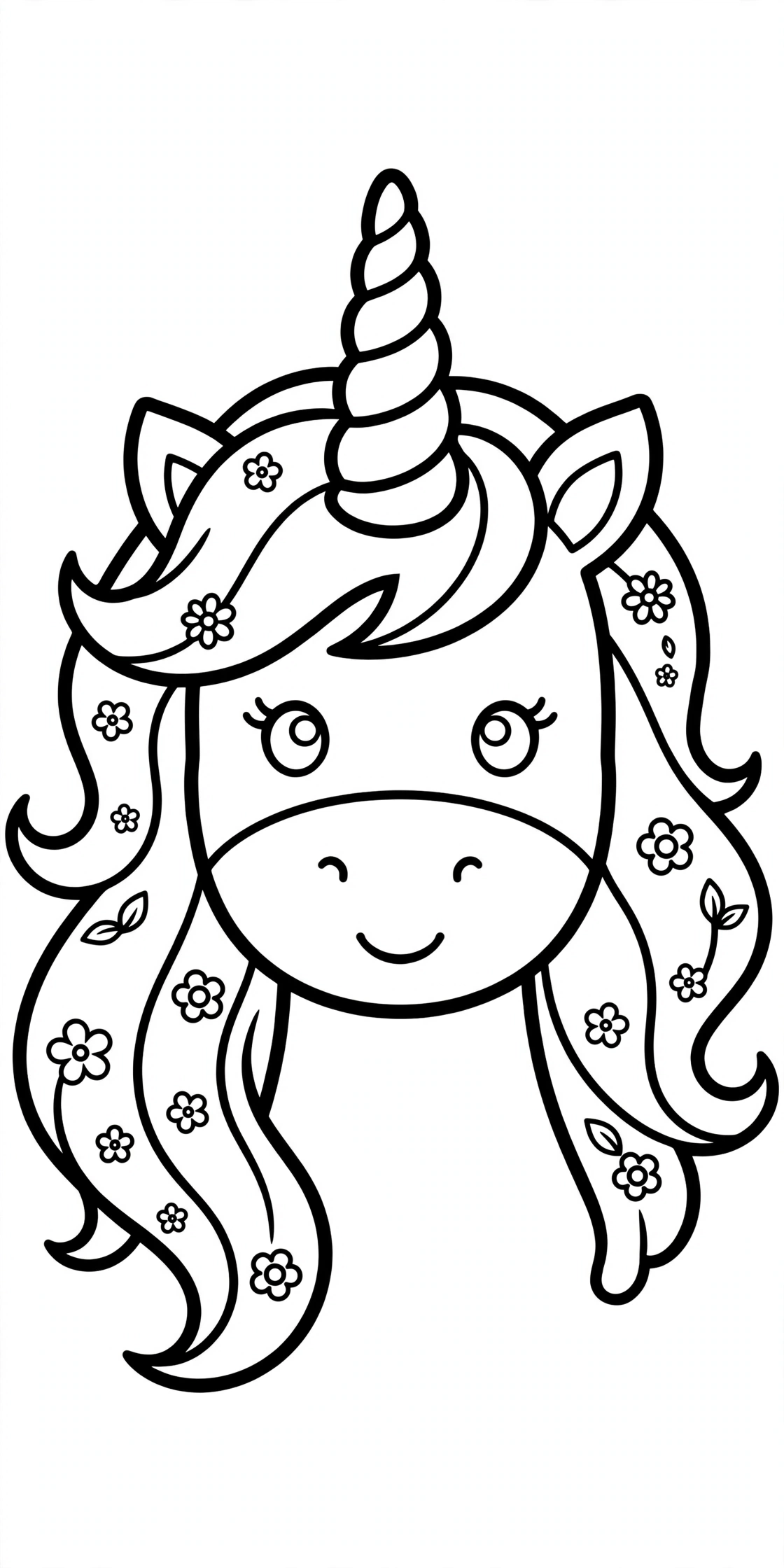 Ausmalbild Einhorn-Kopf zum Ausdrucken