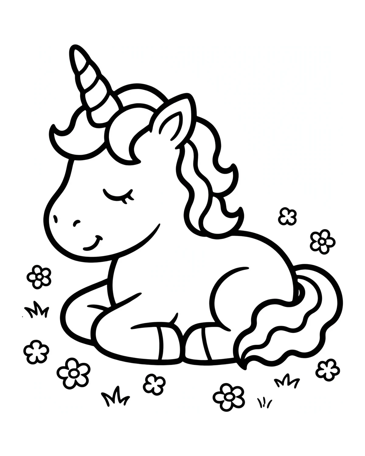 Ausmalbild Liegendes Einhorn zum Ausdrucken