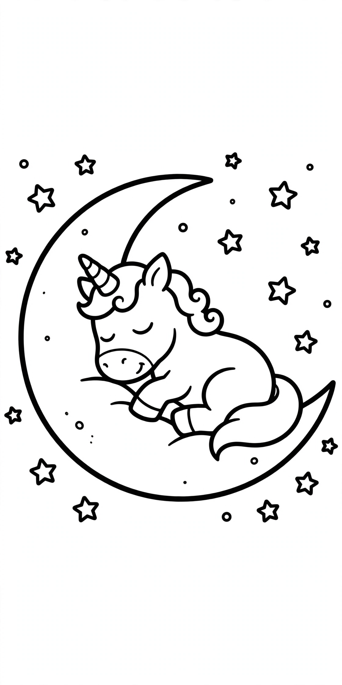 Ausmalbild Einhorn auf dem Mond zum Ausdrucken