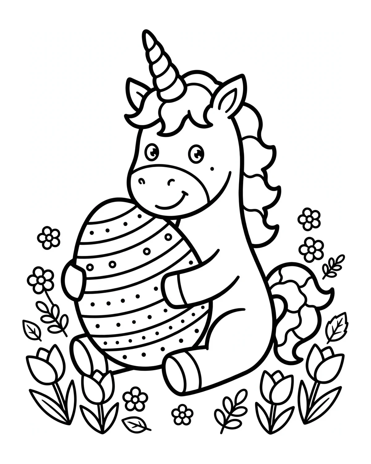 Ausmalbild Einhorn mit Osterei zum Ausdrucken