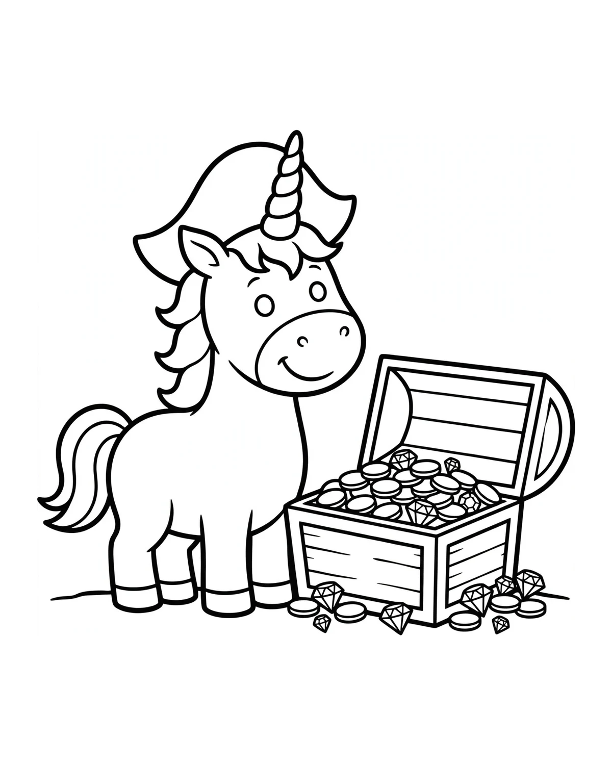 Ausmalbild Einhorn als Pirat zum Ausdrucken