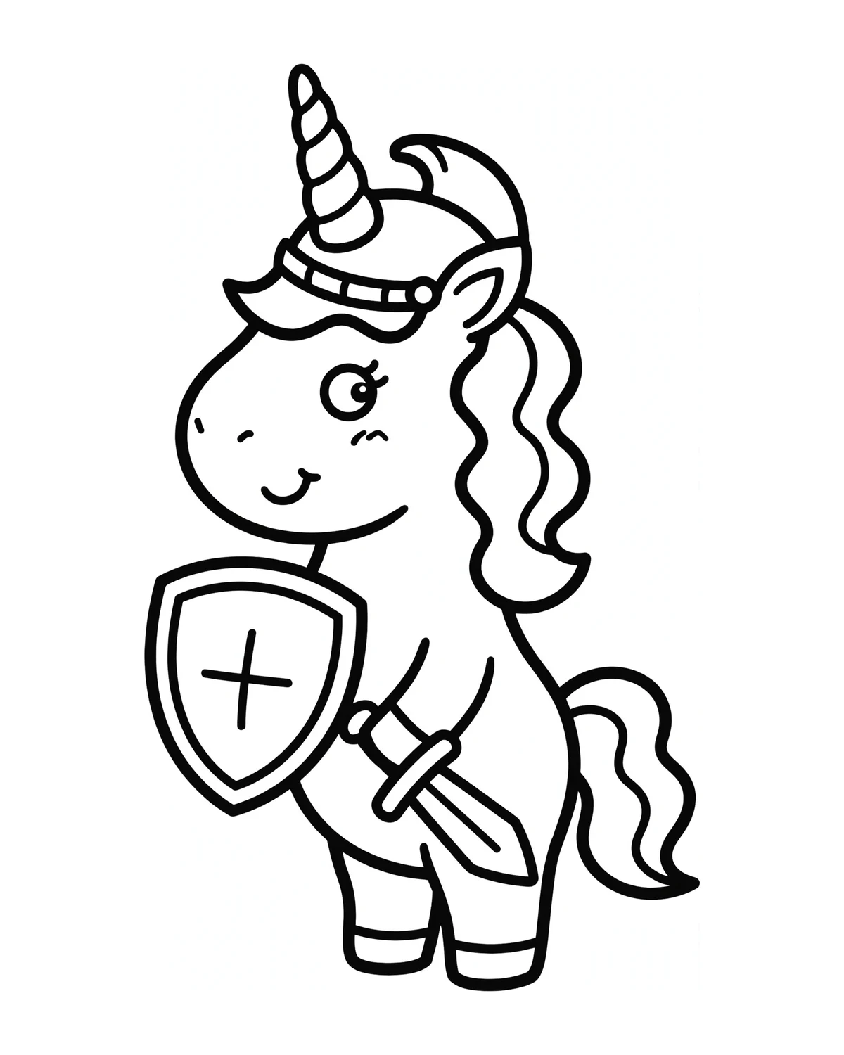 Ausmalbild Einhorn als Ritter zum Ausdrucken