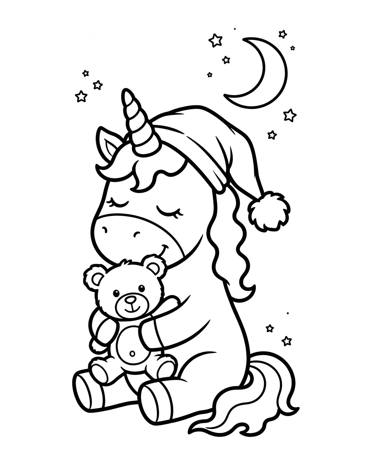 Ausmalbild Einhorn mit Schlafmütze zum Ausdrucken