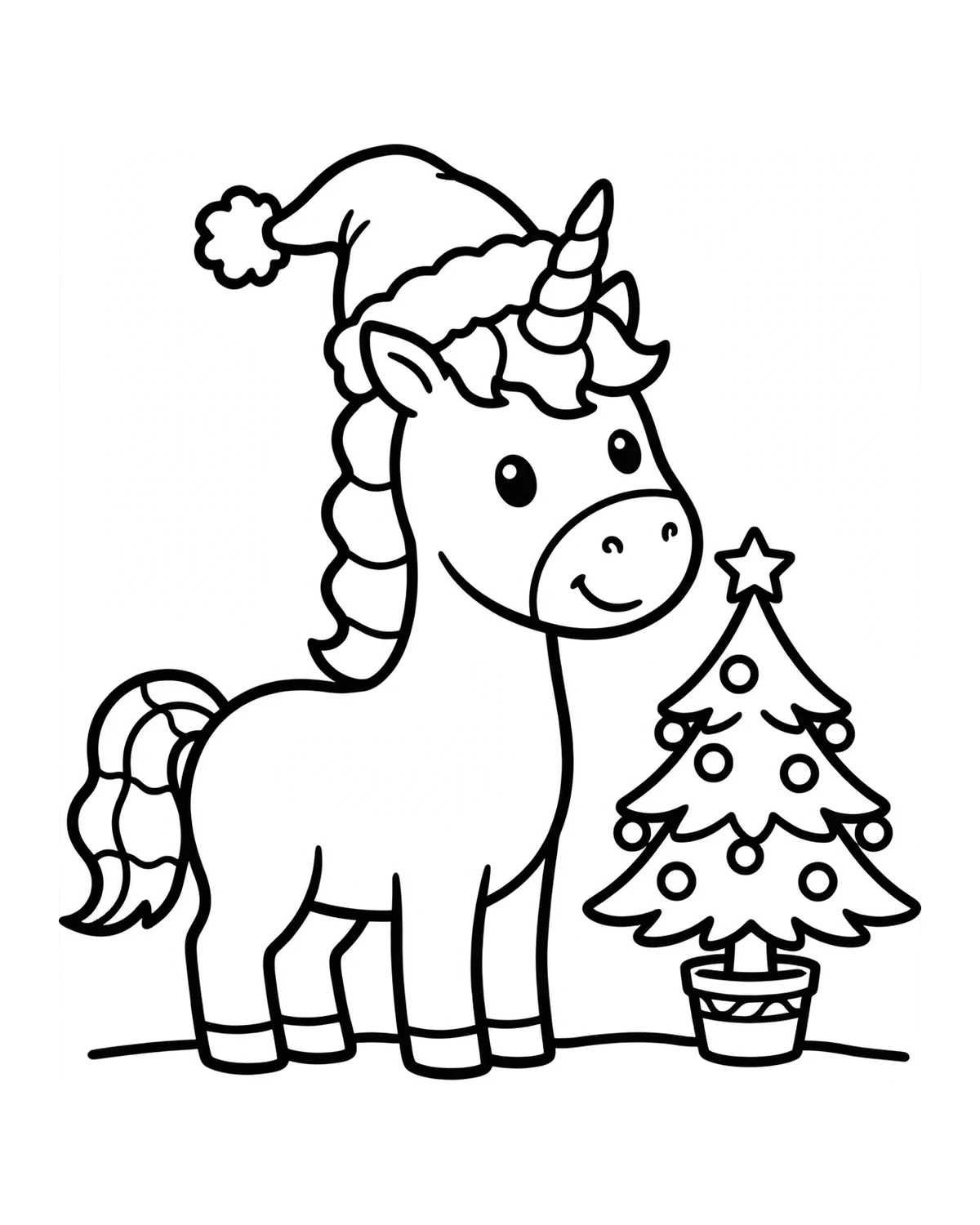 Ausmalbild Einhorn zu Weihnachten zum Ausdrucken