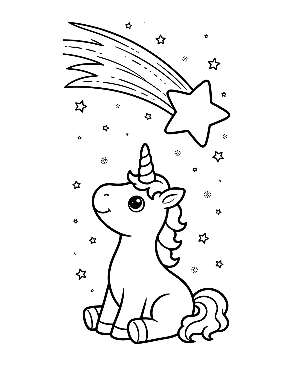 Ausmalbild Einhorn mit Wunschstern zum Ausdrucken
