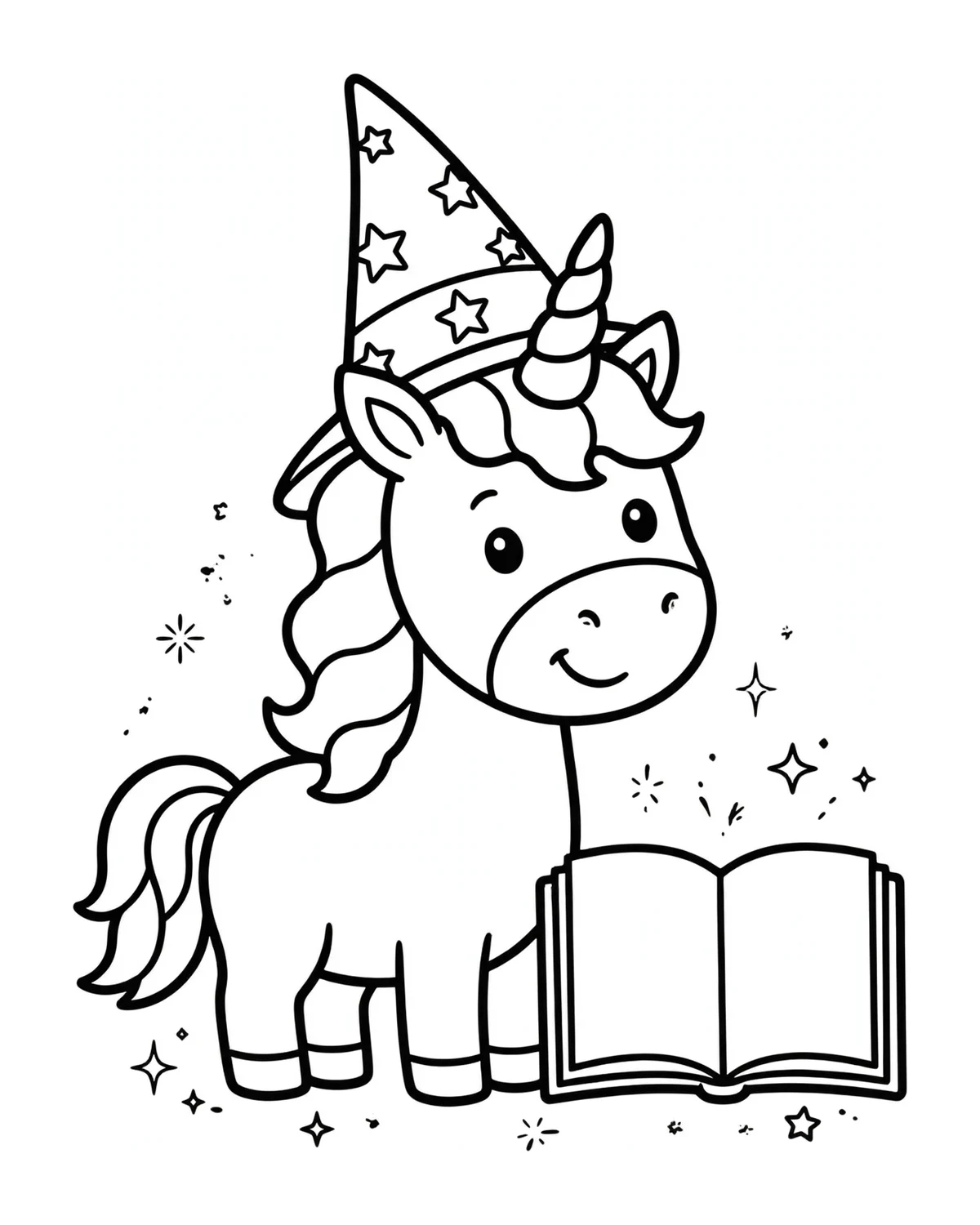 Ausmalbild Einhorn als Zauberer zum Ausdrucken