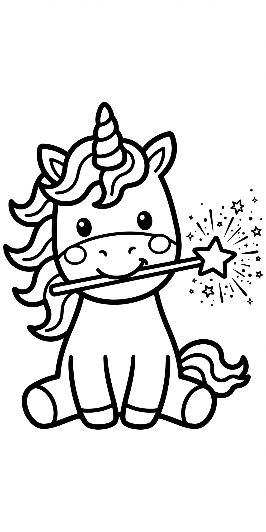 Ausmalbild Einhorn mit Zauberstab zum Ausdrucken