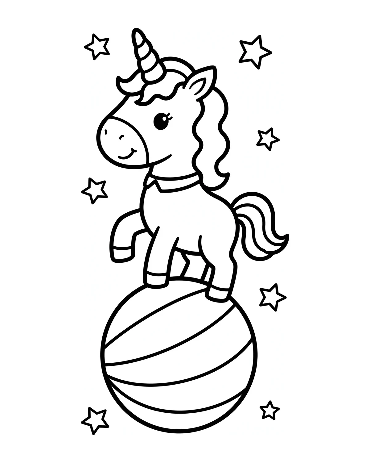 Ausmalbild Zirkus-Einhorn zum Ausdrucken