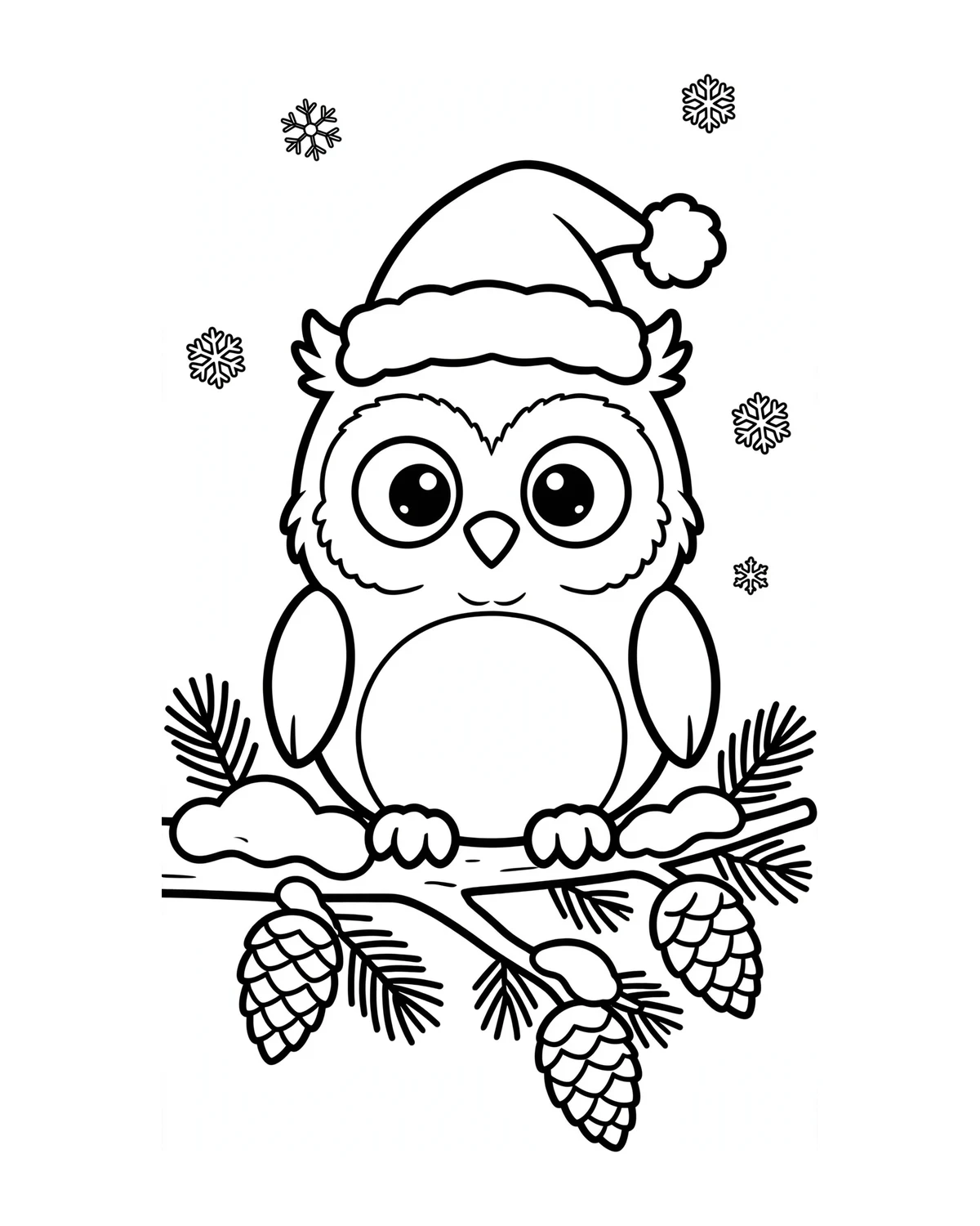 Ausmalbild Eule mit Weihnachtsmütze zum Ausdrucken
