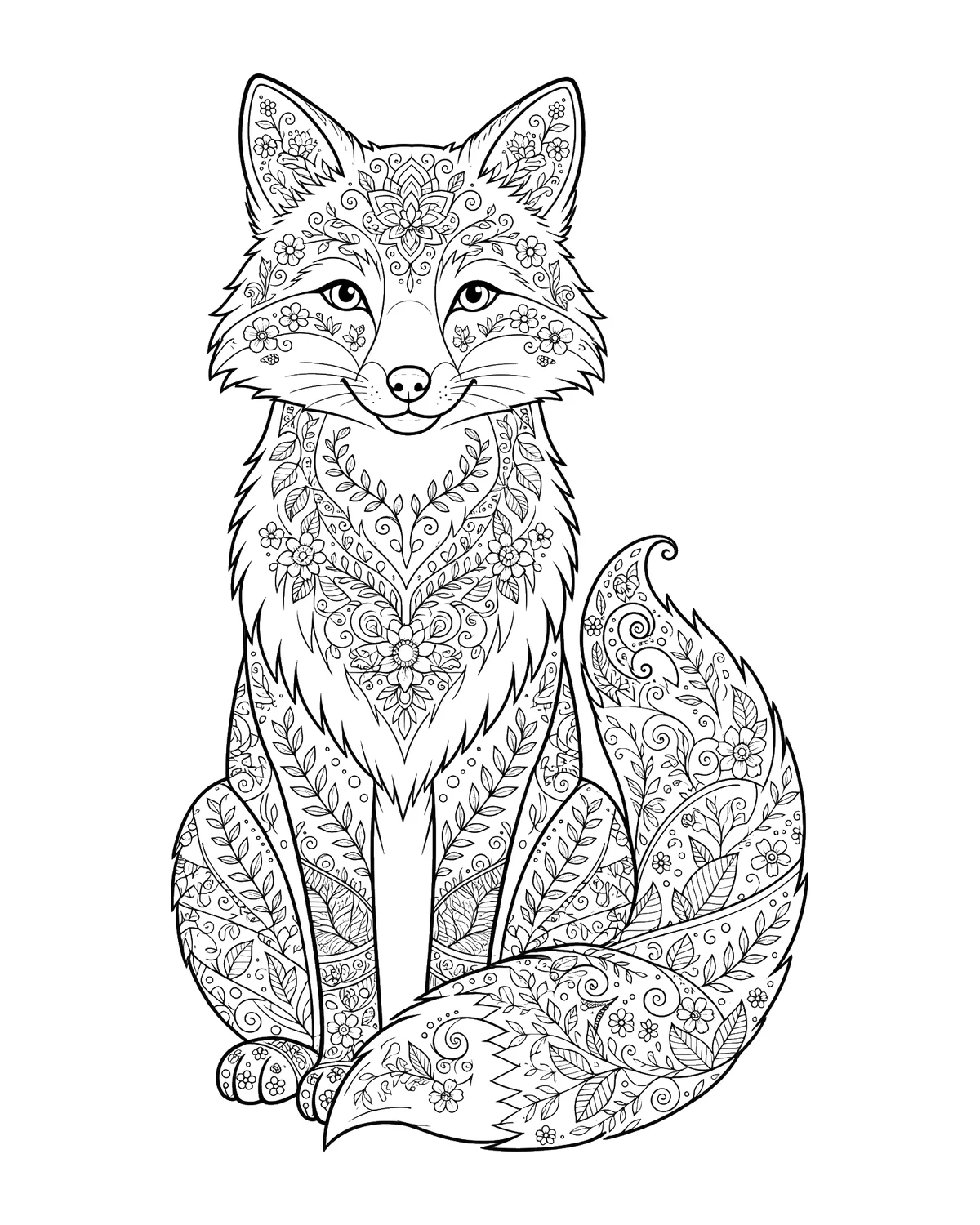 Ausmalbild Fuchs mit Mustern zum Ausdrucken