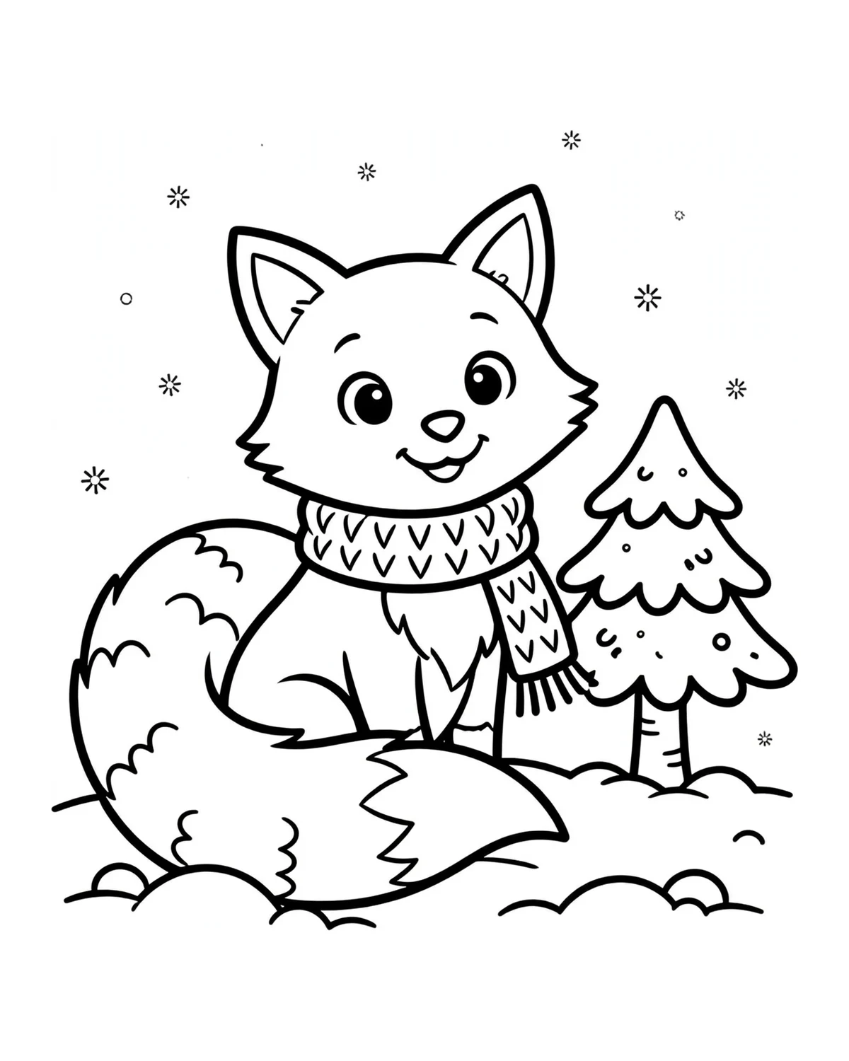 Ausmalbild Fuchs mit Schal zum Ausdrucken