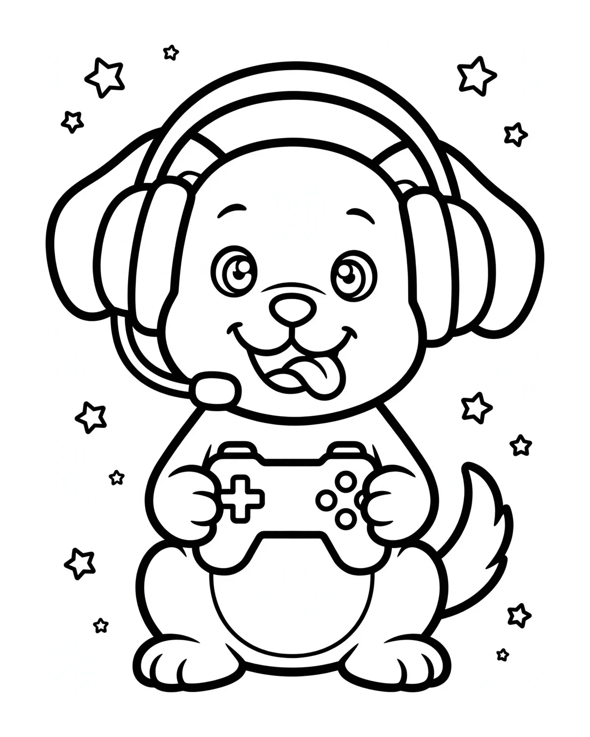 Ausmalbild Gaming-Hund zum Ausdrucken