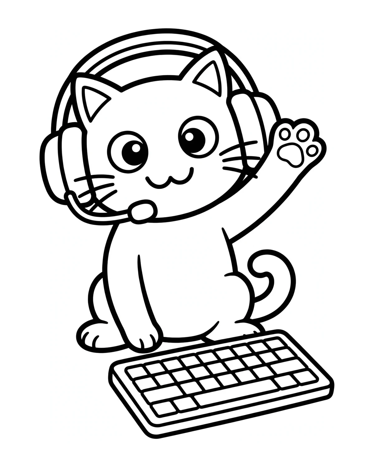 Ausmalbild Gaming-Katze zum Ausdrucken