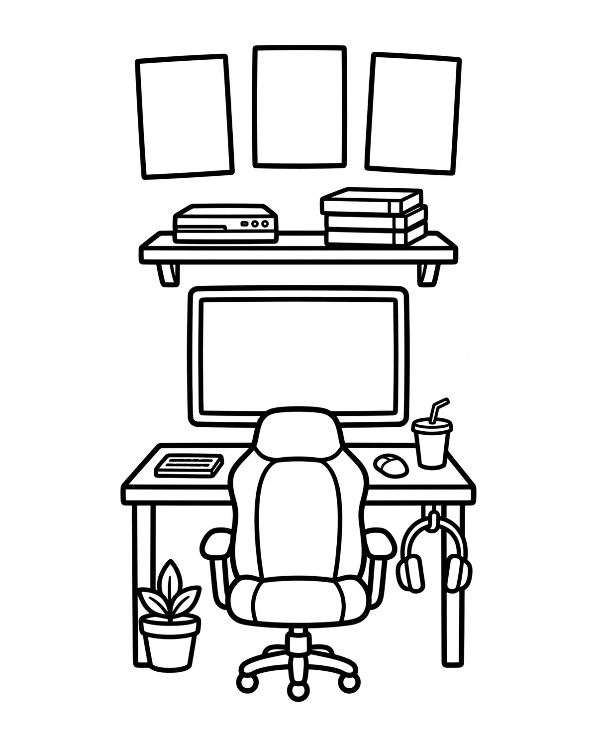 Ausmalbild Gaming-Zimmer zum Ausdrucken