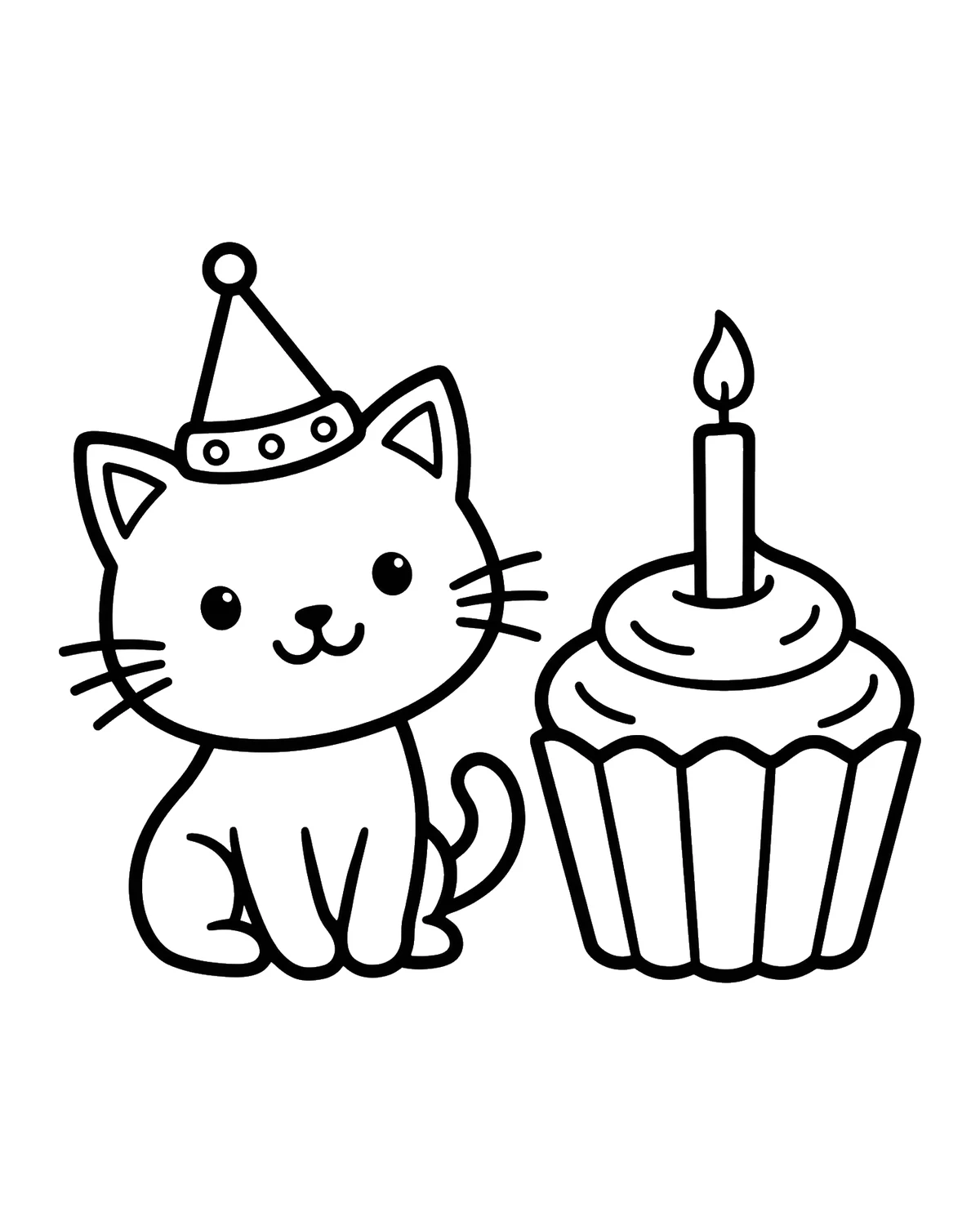 Ausmalbild Katze mit Cupcake zum Ausdrucken