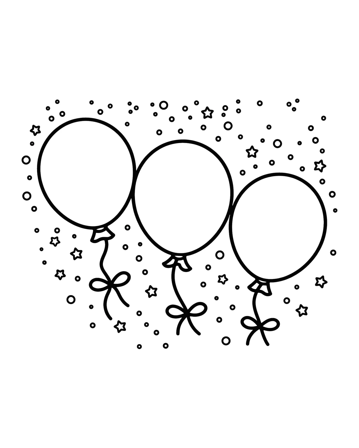 Ausmalbild Luftballons mit Konfetti zum Ausdrucken