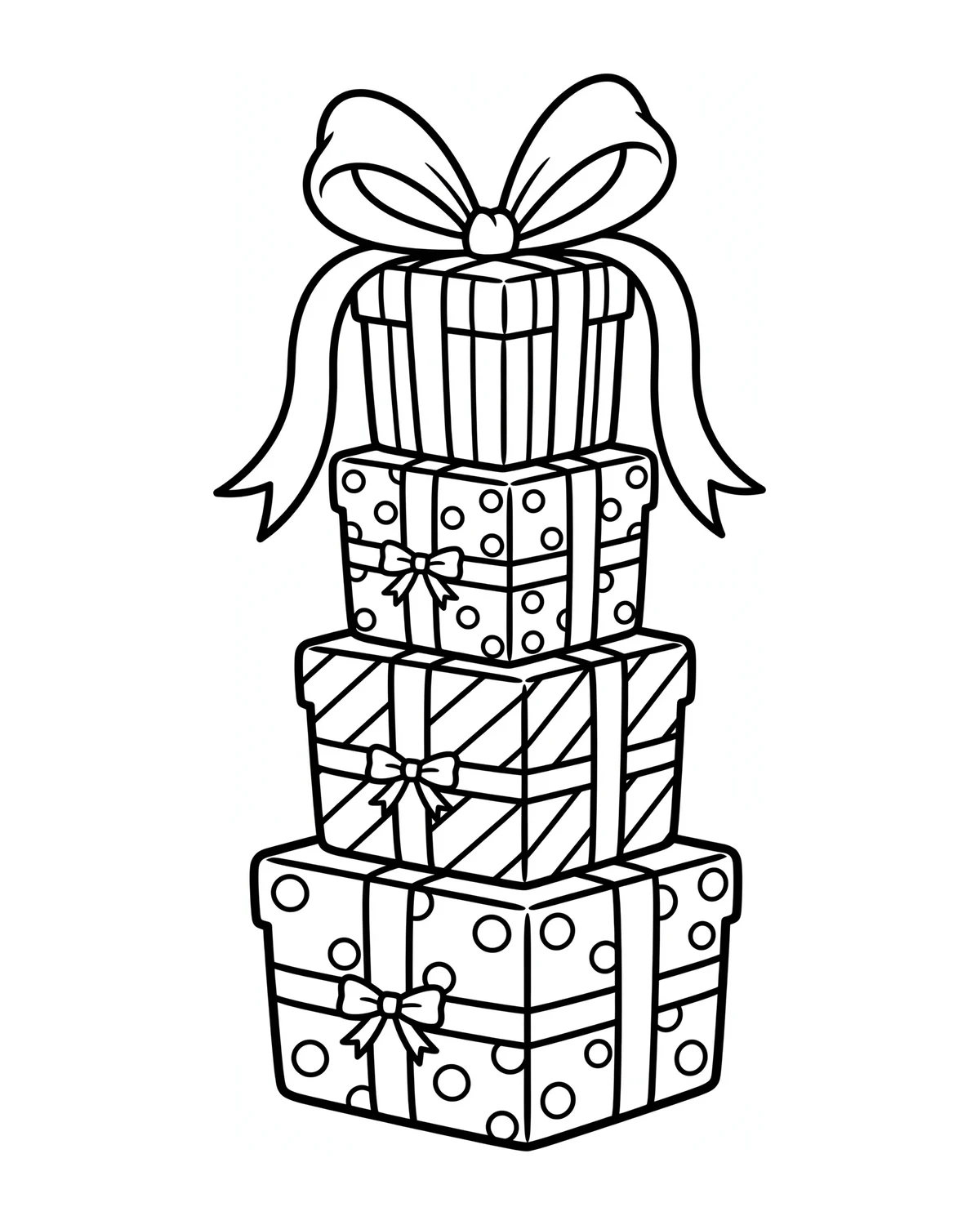 Ausmalbild Geschenke-Stapel zum Ausdrucken