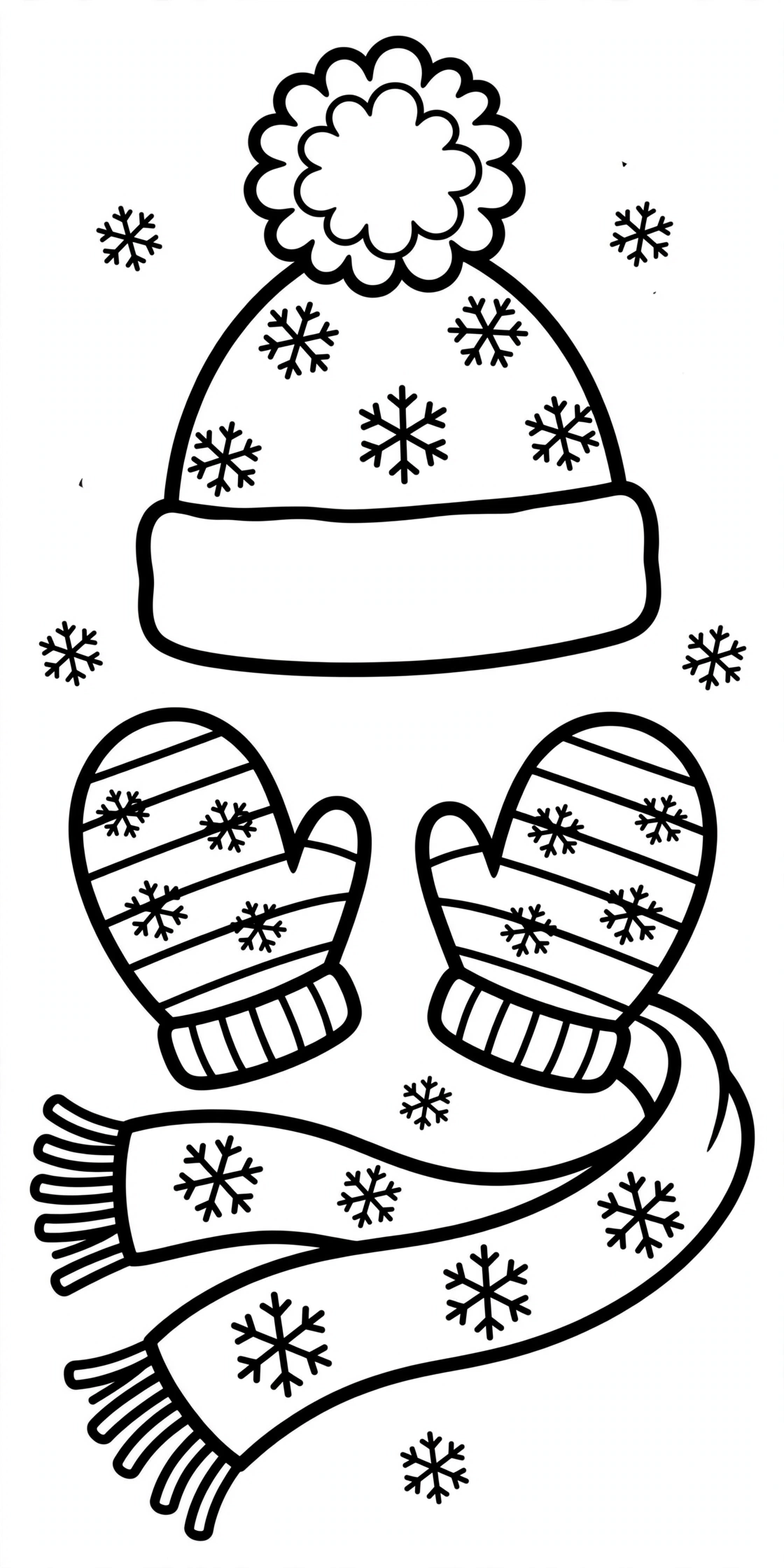 Ausmalbild Handschuhe und Mütze zum Ausdrucken