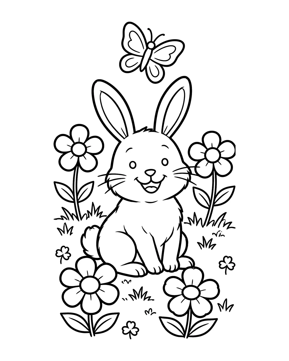 Ausmalbild Hase mit Blumen zum Ausdrucken