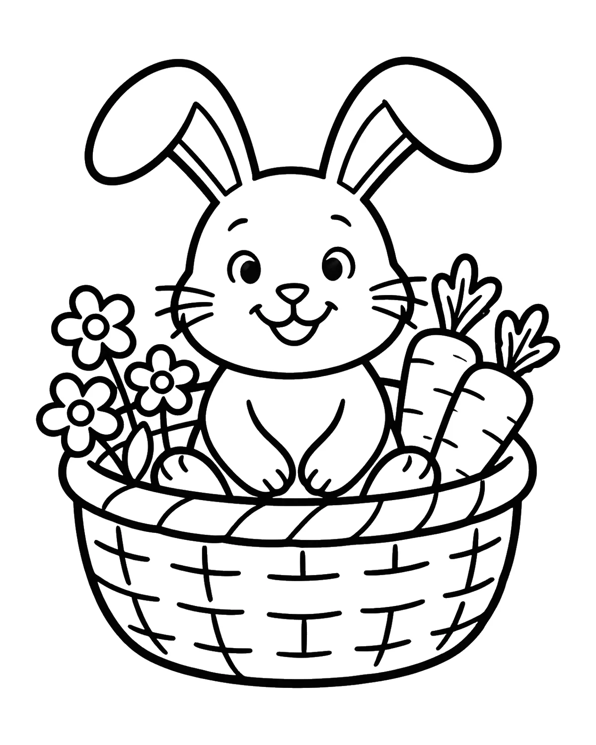 Ausmalbild Hase im Korb zum Ausdrucken