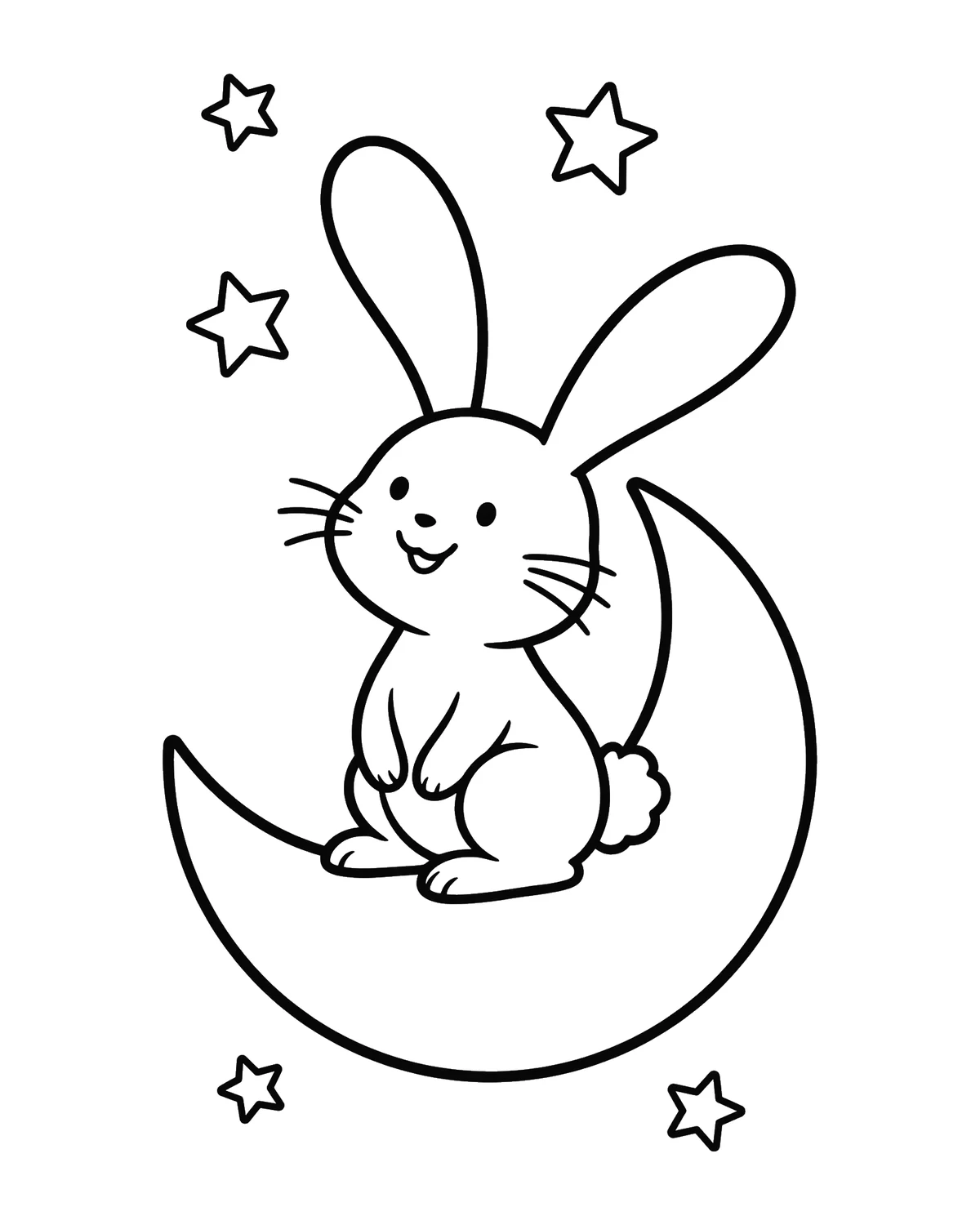 Ausmalbild Hase auf dem Mond zum Ausdrucken