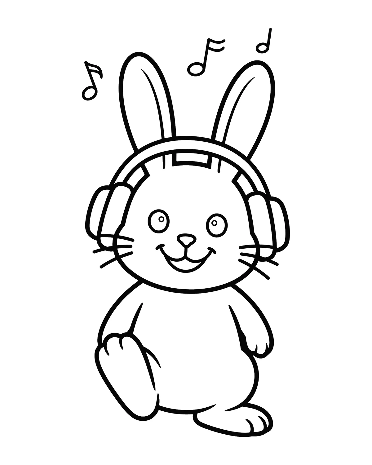 Ausmalbild Hase mit Kopfhörern zum Ausdrucken
