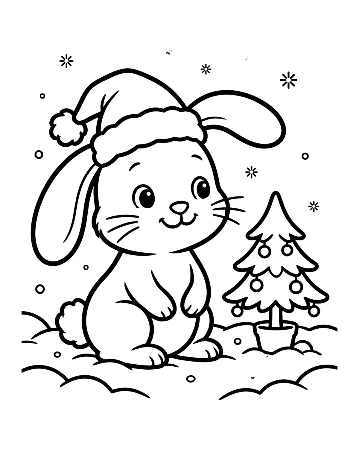 Ausmalbild Hase mit Weihnachtsmütze zum Ausdrucken