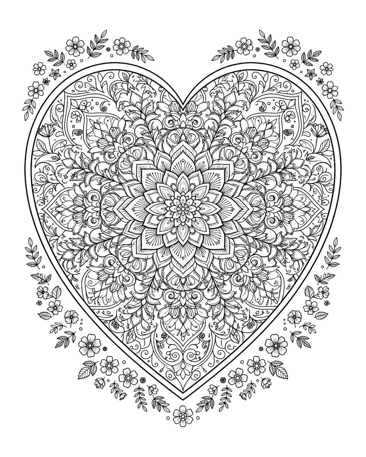 Ausmalbild Herz-Mandala zum Ausdrucken