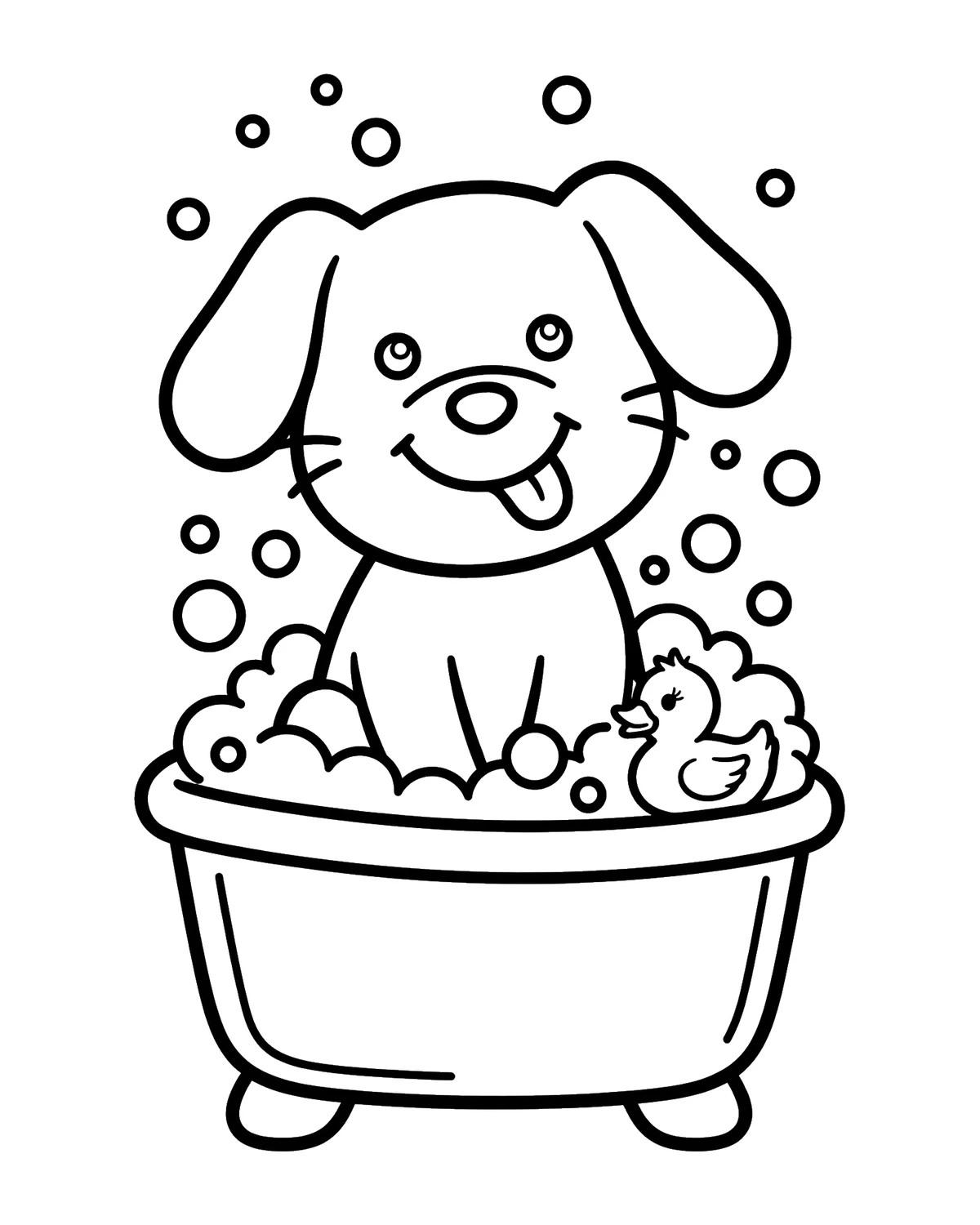 Ausmalbild Hund in der Badewanne zum Ausdrucken