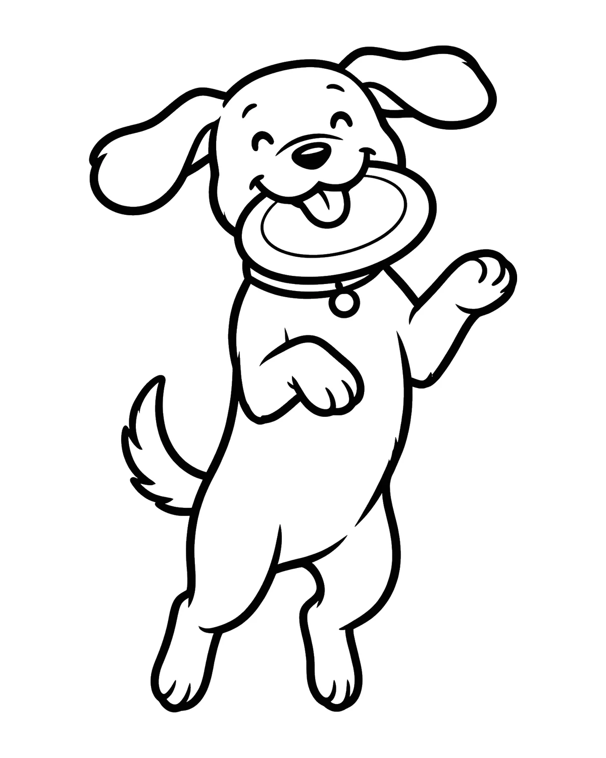 Ausmalbild Hund mit Frisbee zum Ausdrucken