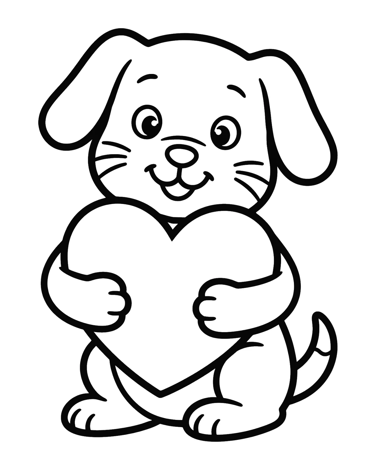 Ausmalbild Hund mit Herz zum Ausdrucken