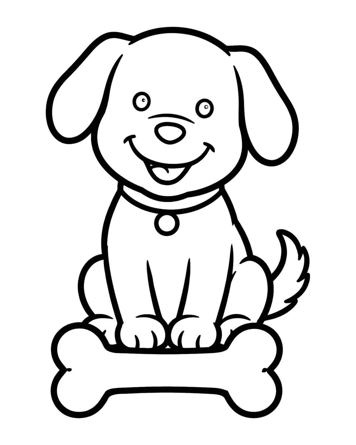 Ausmalbild Hund mit Knochen zum Ausdrucken