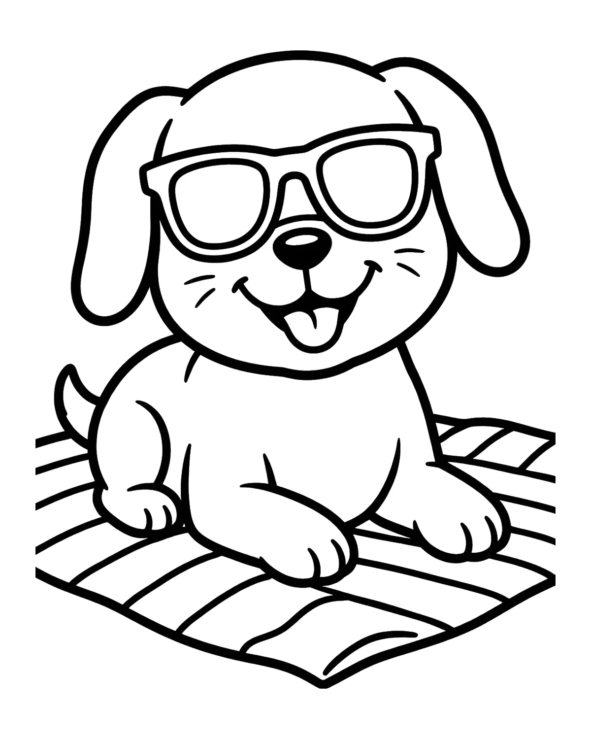 Ausmalbild Hund mit Sonnenbrille zum Ausdrucken