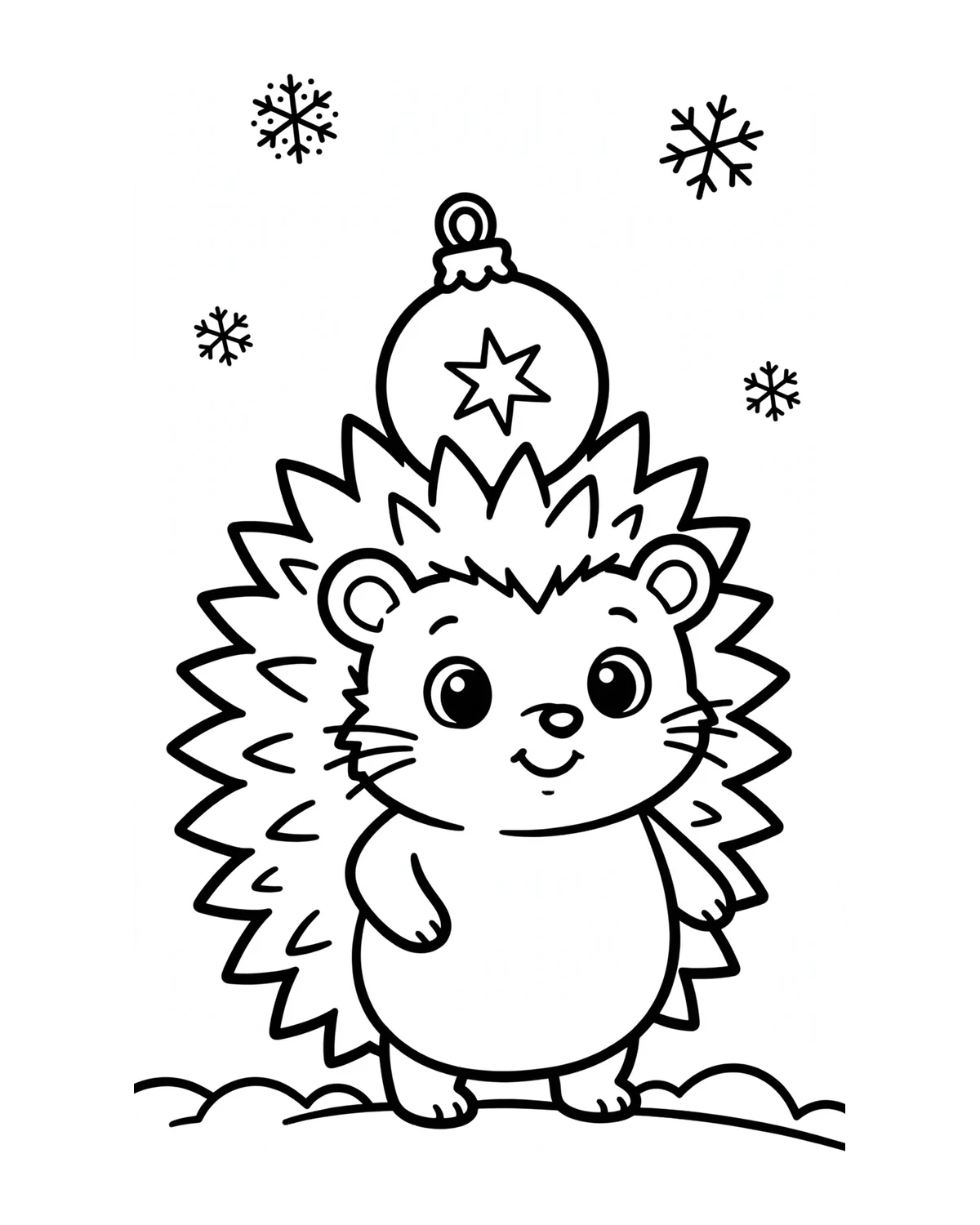 Ausmalbild Igel mit Weihnachtskugel zum Ausdrucken